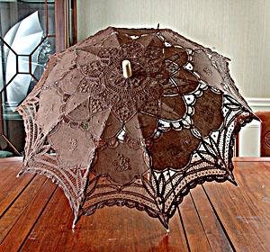 Chocolate Brown battenburg lace parasols 16" (32" Full Open)
